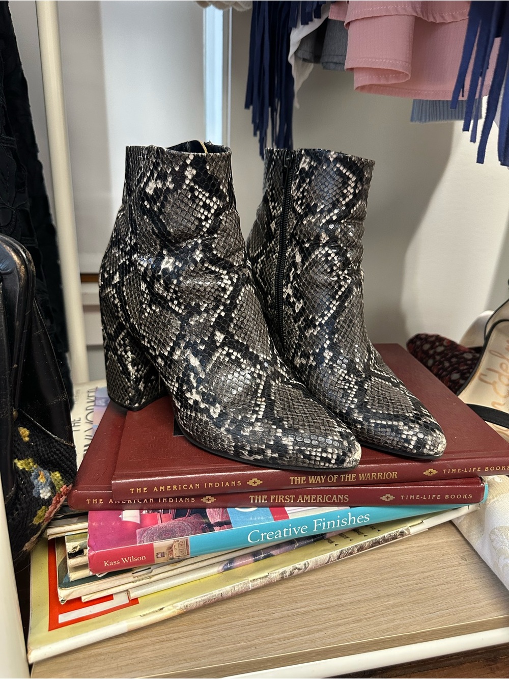 Steve Madden Black & Gray Snake-Print Ankle Boots